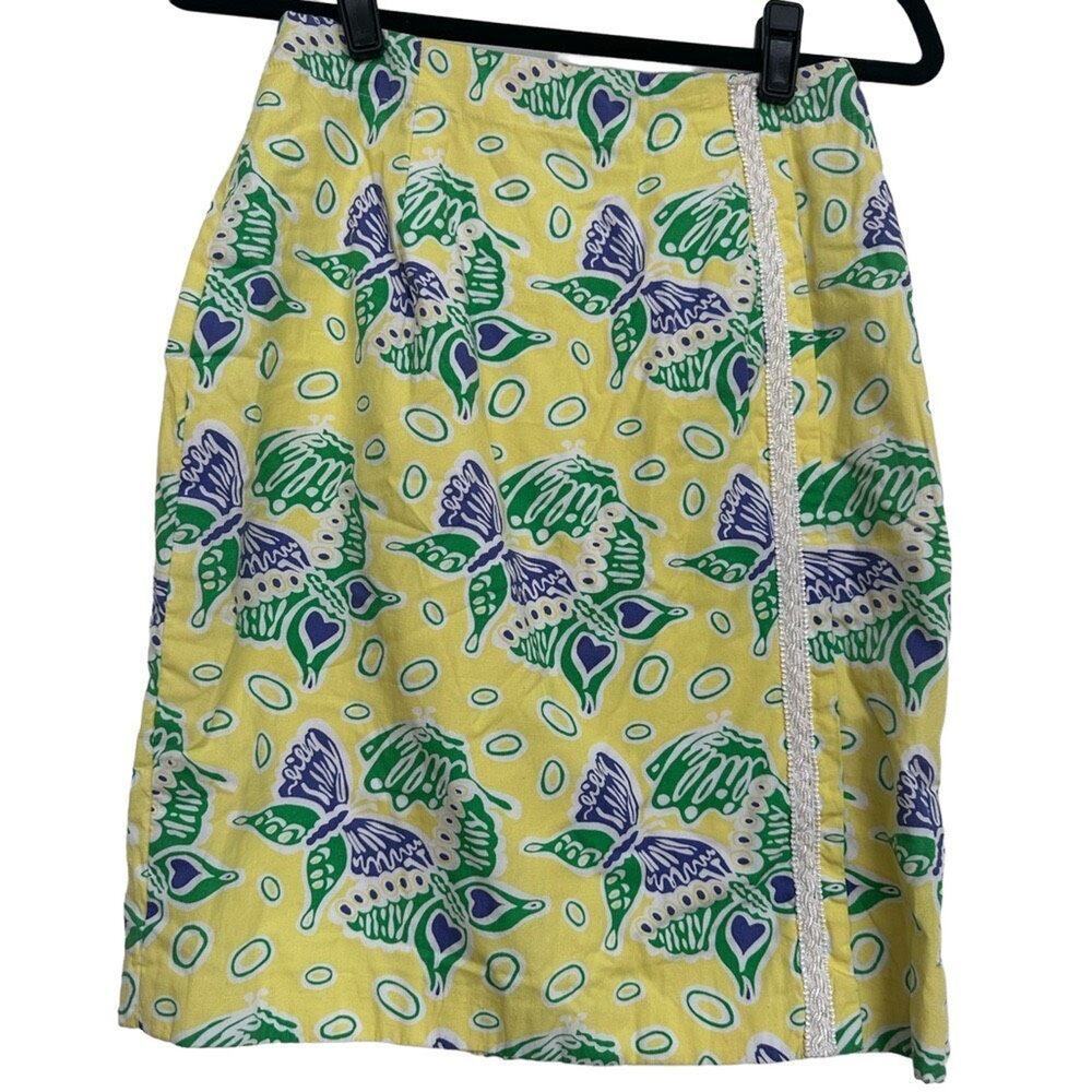 Lilly Pulitzer Butterfly Print Skirt Yellow Green Blue Small